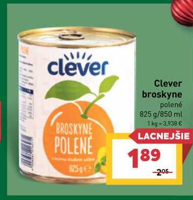 Clever broskyne polené 825 g/850 ml