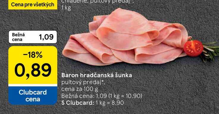 Baron hradčanská šunka pultový predaj cena za 100 g 