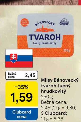 Milsy Bánovecký tvaroh tučný hrudkovitý 250g