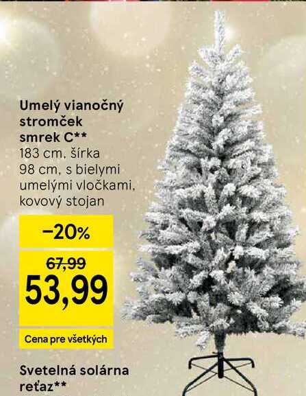 Umelý vianočný stromček smrek C 183 cm, šírka 98 cm, s bielymi umelými vločkami, kovový stojan