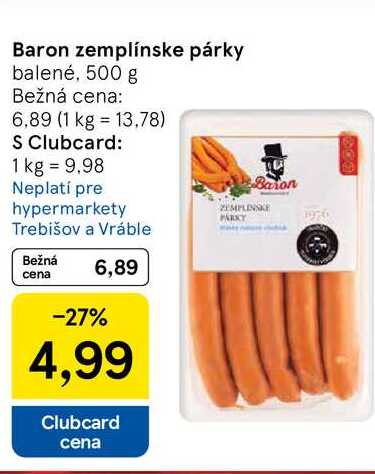Baron zemplínske párky balené, 500 g