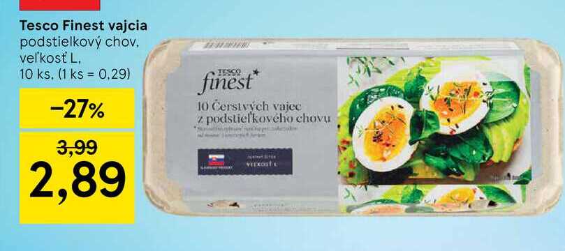 Tesco Finest vajcia podstielkový chov veľkosť L, 10 ks