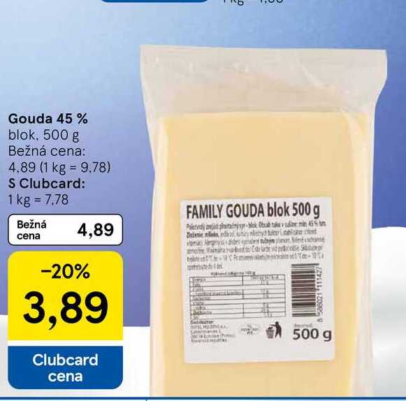 Gouda 45 % blok, 500 g