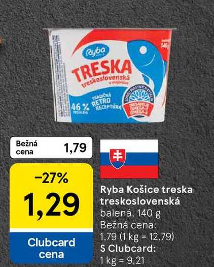 Ryba Košice treska treskoslovenská balená, 140 g 