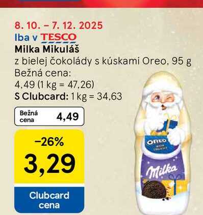 Milka Mikuláš z bielej čokolády s kúskami Oreo, 95 g