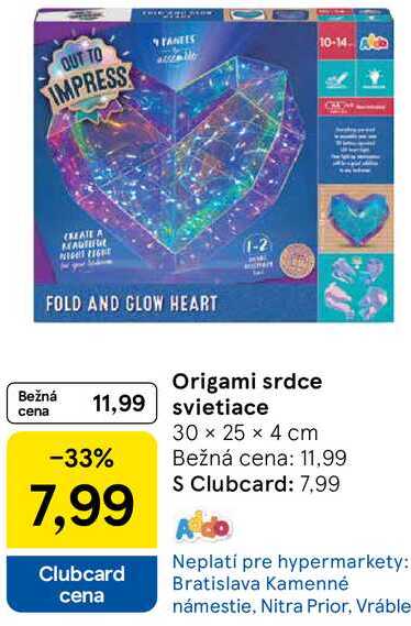 Origami srdce svietiace 30 x 25 x 4 cm