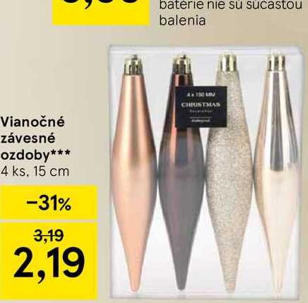 Vianočné závesné ozdoby 4 ks, 15 cm