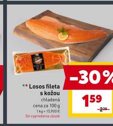 Losos fileta s kožou chladená cena za 100 g