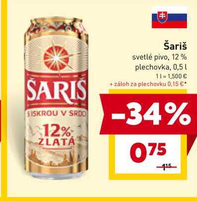 Šariš svetlé pivo, 12% plechovka, 0,5l
