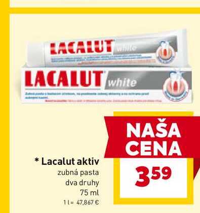 Lacalut aktiv zubná pasta dva druhy 75 ml