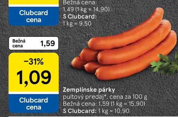 Zemplínske párky cena za 100 g