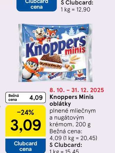 Knoppers Minis oblátky plnené mliečnym a nugátovým krémom, 200 g 