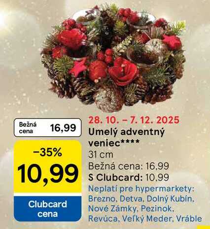 Umelý adventný veniec 31 cm 