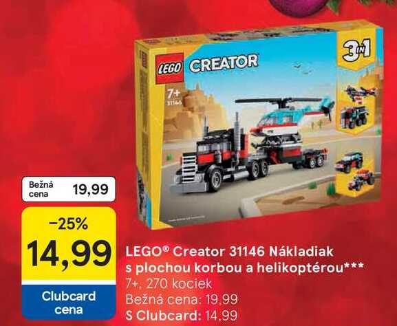 LEGO® Creator 31146 Nákladiak s plochou korbou a helikoptérou 7+, 270 kociek 