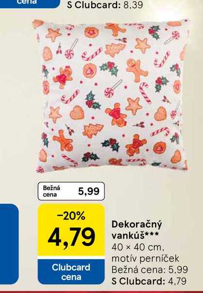 Dekoračný vankúš 40 x 40 cm, motív perníček 