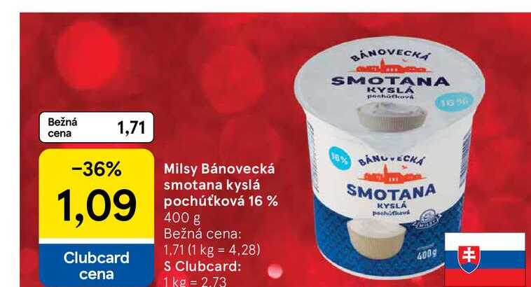 Milsy Bánovecká smotana kyslá pochúťková 16 % 400 g 
