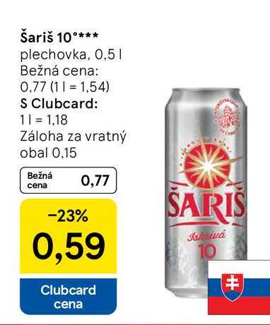 Šariš 10° plechovka, 0,5l