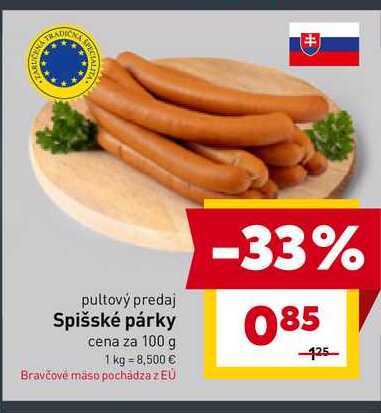 Spišské párky cena za 100 g 