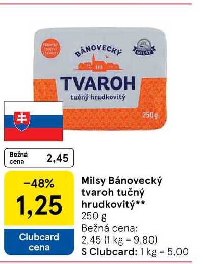 Milsy Bánovecký tvaroh tučný hrudkovitý 250 g