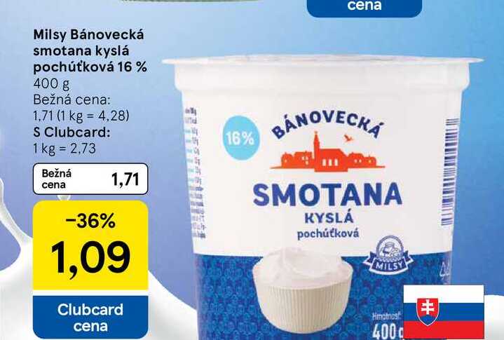 Milsy Bánovecká smotana kyslá pochúťková 16 % 400 g 