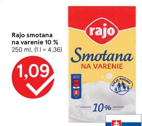 Rajo smotana na varenie 10 % 250 ml