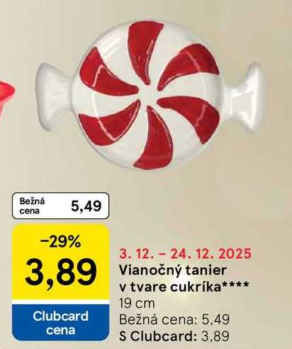 Vianočný tanier v tvare cukríka 19 cm