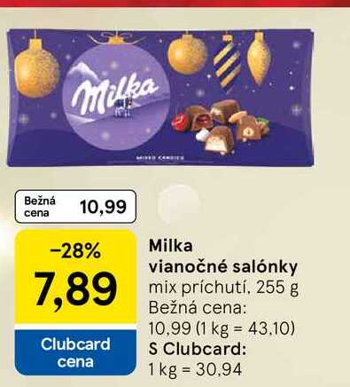 Milka vianočné salónky mix príchutí 255 g 