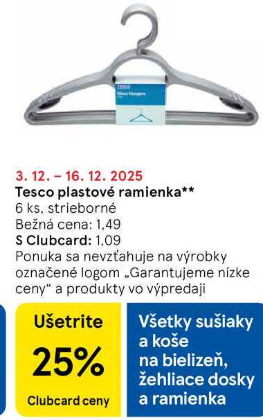 Tesco plastové ramienka 6 ks