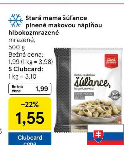 Stará mama šúľance plnené makovou náplňou hlbokozmrazené mrazené, 500 g