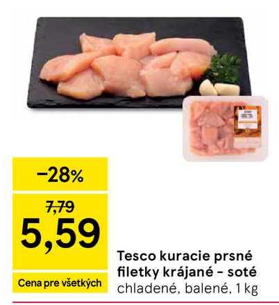 Tesco kuracie prsné filetky krájané - soté 1kg