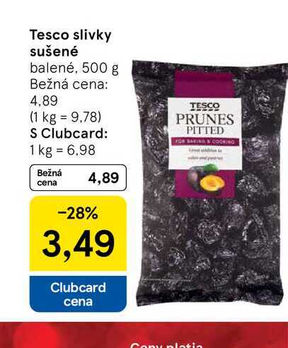 Tesco slivky sušené balené, 500 g