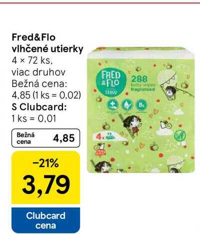 Fred & Flo vlhčené utierky 4 × 72 ks