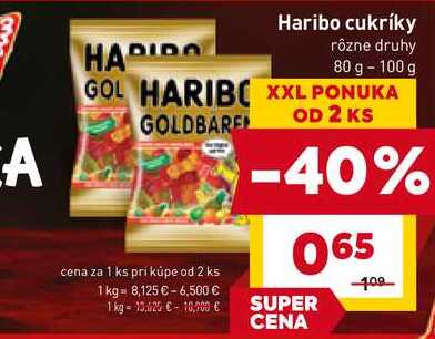 Haribo cukríky rôzne druhy 80 g -100 g