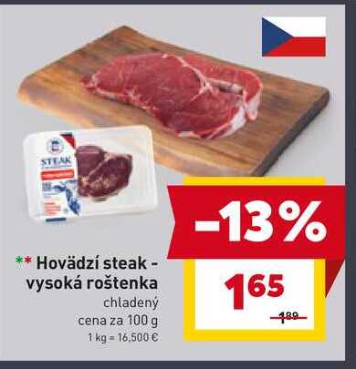 Hovädzí steak - vysoká roštenka chladený cena za 100g
