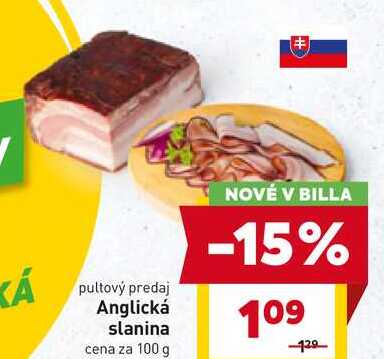 Anglická slanina cena za 100 g