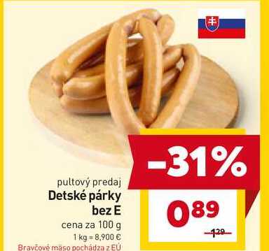 Detské párky bez E cena za 100 g