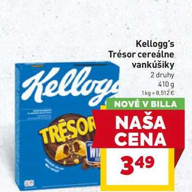 Kellogg's Trésor cereálne vankúšiky 2 druhy 410 g 