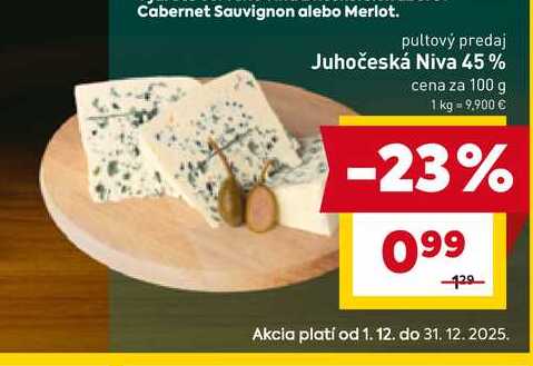 Juhočeská Niva 45% cena za 100 g