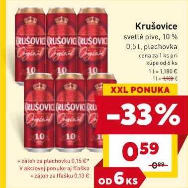 Krušovice svetlé pivo, 10 % 0,5 L, plechovka