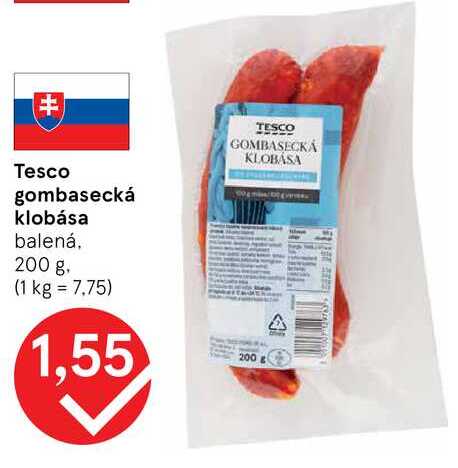 Tesco gombasecká klobása 200g