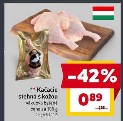 Kačacie stehná s kožou vákuovo balené cena za 100 g
