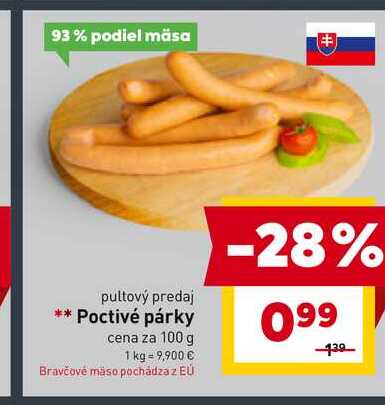 Poctivé párky cena za 100 g