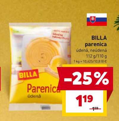BILLA parenica údená, neúdená 112 g/110 g