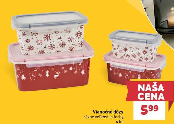 Vianočné dózy rôzne veľkosti a farby 4 ks
