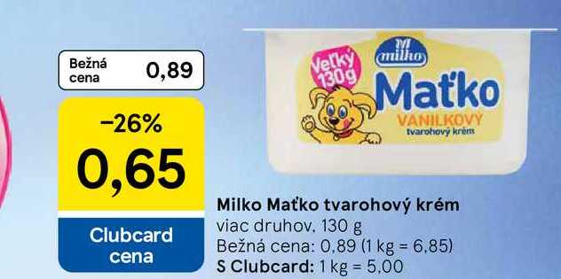 Milko Maťko tvarohový krém viac druhov 130 g 
