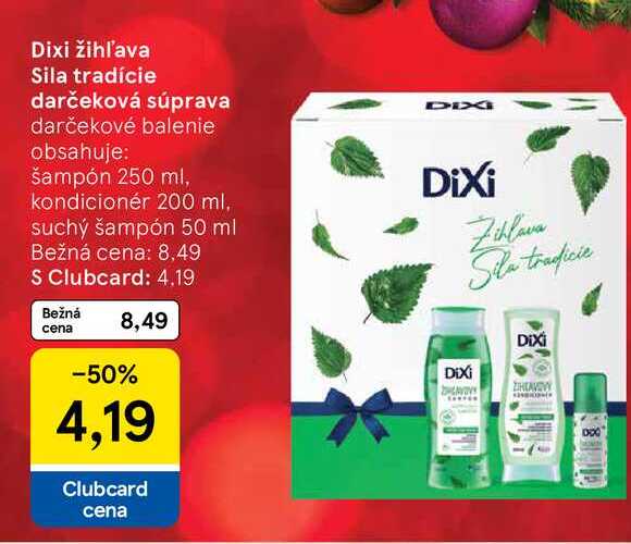 Dixi žihľava Sila tradície darčekové balenie obsahuje: šampón 250 ml, kondicionér 200 ml, suchý šampón 50 ml