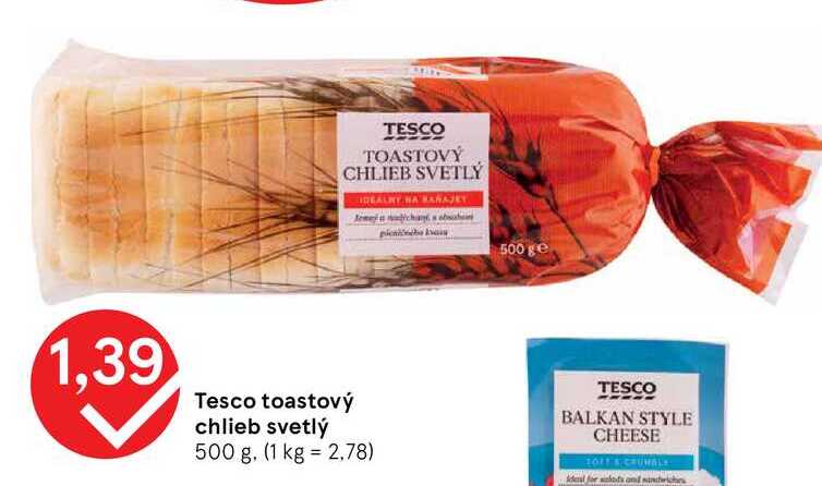 Tesco toastový chlieb svetlý 500 g v akcii