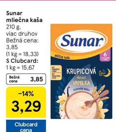 Sunar mliečna kaša 210 g