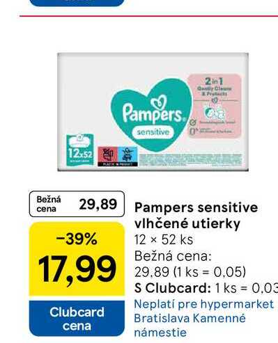 Pampers sensitive vlhčené utierky 12 × 52 ks 