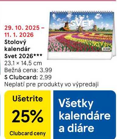 Stolový kalendár Svet 2026 23.1 × 14,5 cm 